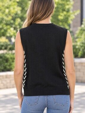 Industry Black Minimalistic Knit Gorp Vest/White Lace-Up Side Accents Small